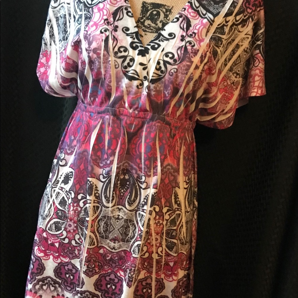 Cotton, mid-length dress, V neck, high waistband